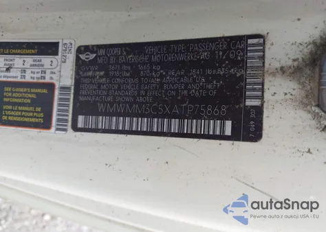 2010 Mini Cooper S Clubman from USA, damaged, VIN WMWMM3C5XATP75868